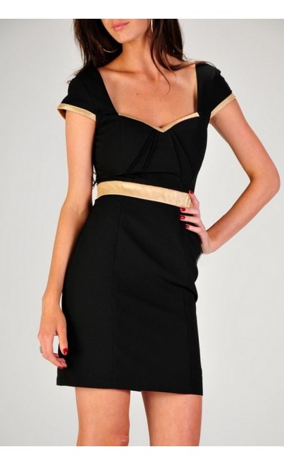 Black Gold Capsleeve Designer Pencil Dress by Minuet